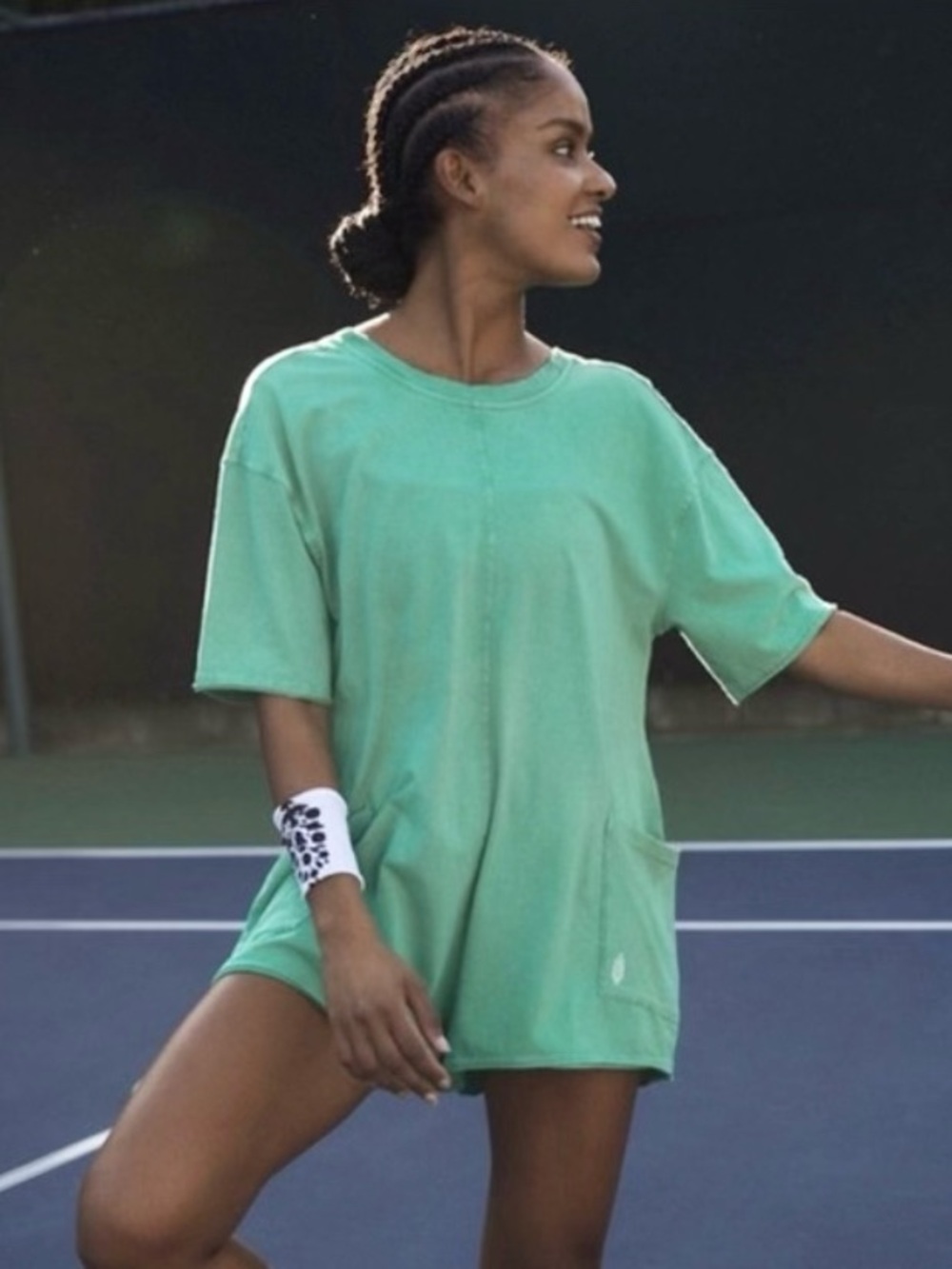NEW Free People x FP Movement Hot Shot Tee Romper in Green Sheen